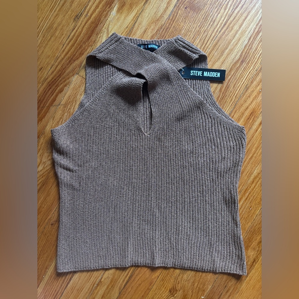 NWT - Steve Madden - Front Wrap Sleeveless Halter Sweater (S)